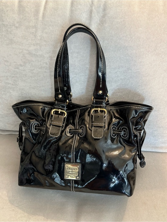 Dooney & Bourke Handbags - Dooney & Bourke Black Patent Leather Drawstring Shoulder Bag